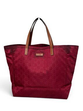 Gucci Maroon GG Monogram Canvas Tote With Leather Handles & Interior Pocket